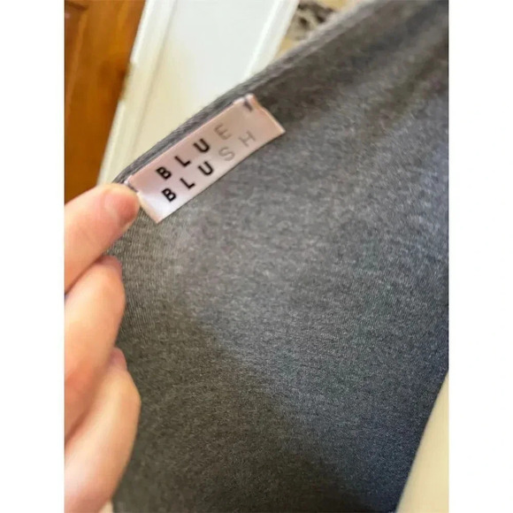 Blue blush Gray Long Sleeve Asymmetrical Hem Bodycon Midi Dress Size M - Picture 4 of 14